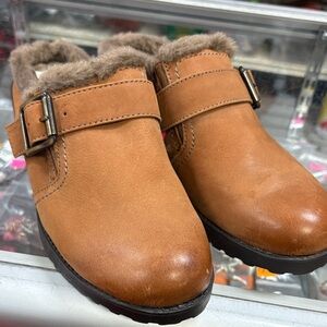 Naturalizer Chestnut Faux-Fur Clog Mules with Buckle